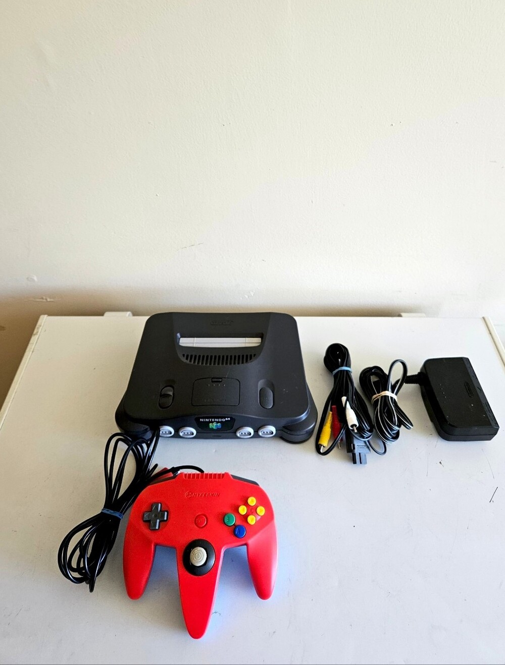 Nintendo 64 Console N64 w/Red Controller & Cables! Tested & Working!